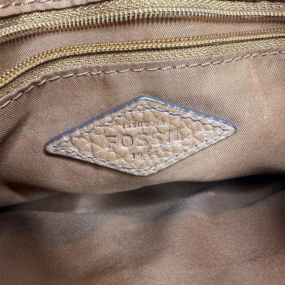 Fossil Brown Pebble Leather Shoulder Crossbody Zip Bag 9"x 6.5" Adjustable Strap - Picture 12 of 14